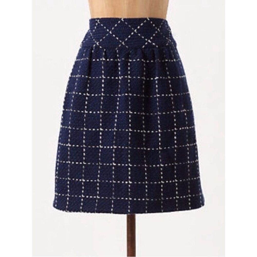 Maeve Anthropologie Wool Tweed Converging Bits Skirt Navy in Navy Blue Size 4